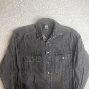 Vintage gap men's grey black denim work shirt metal button utility Hong Kong s